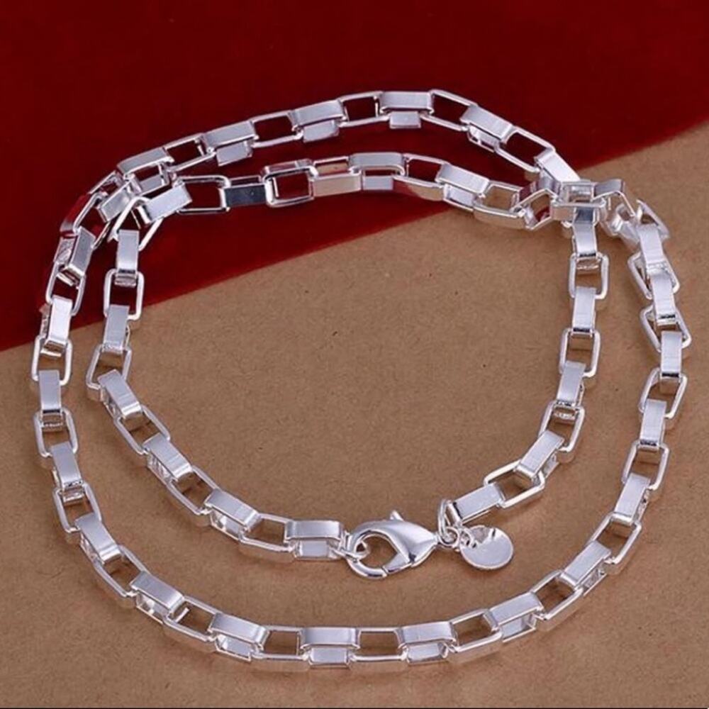 Sterling Silver Box Chain Link Unisex Necklace Matching Bracelet Set - Picture 3 of 6